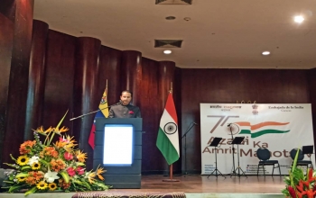 Ambassador Abhishek Singh gave the keynote address at the reception celebrating  the Republic Day of India